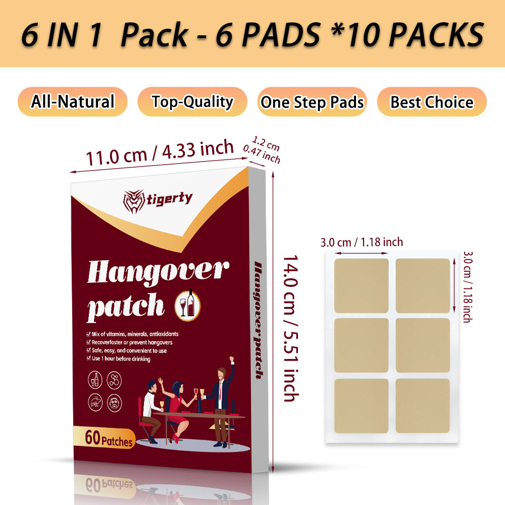 tigerty Vitamin Recovery Patches (60 Patches/Box) - Antioxidant-Infused Pre/Post-Driving Stickers with B-Complex Formula, 8H Adhesive Wellness Support for Adults (Non-Medicated Care Kit)