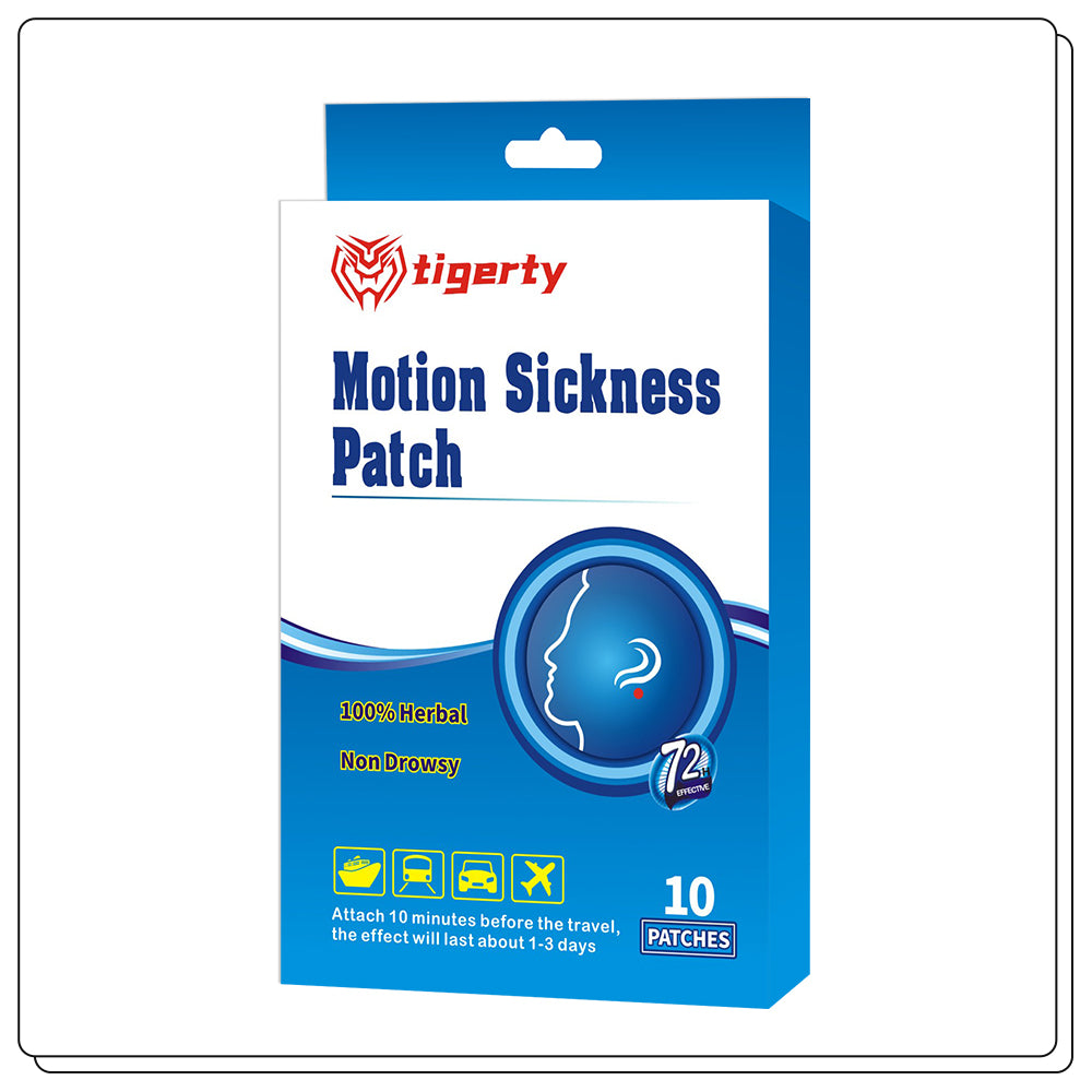tigerty Travel Comfort Patches (10 Patches/Box) - Herbal Motion Easy Stickers for Car/Air/Sea Trips, Dual Adhesive Application, Long-Lasting Natural Care (Non-Medicated Wellness Kit)