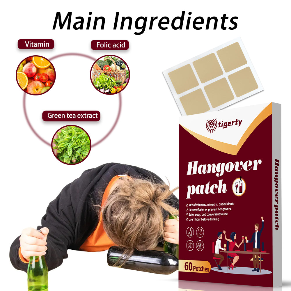 tigerty Vitamin Recovery Patches (60 Patches/Box) - Antioxidant-Infused Pre/Post-Driving Stickers with B-Complex Formula, 8H Adhesive Wellness Support for Adults (Non-Medicated Care Kit)